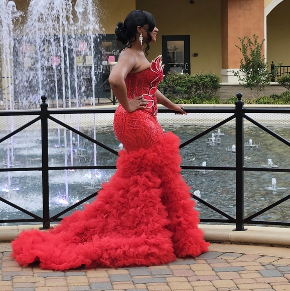 Dresses | Stunning Red Ruffled Gown | Poshmark